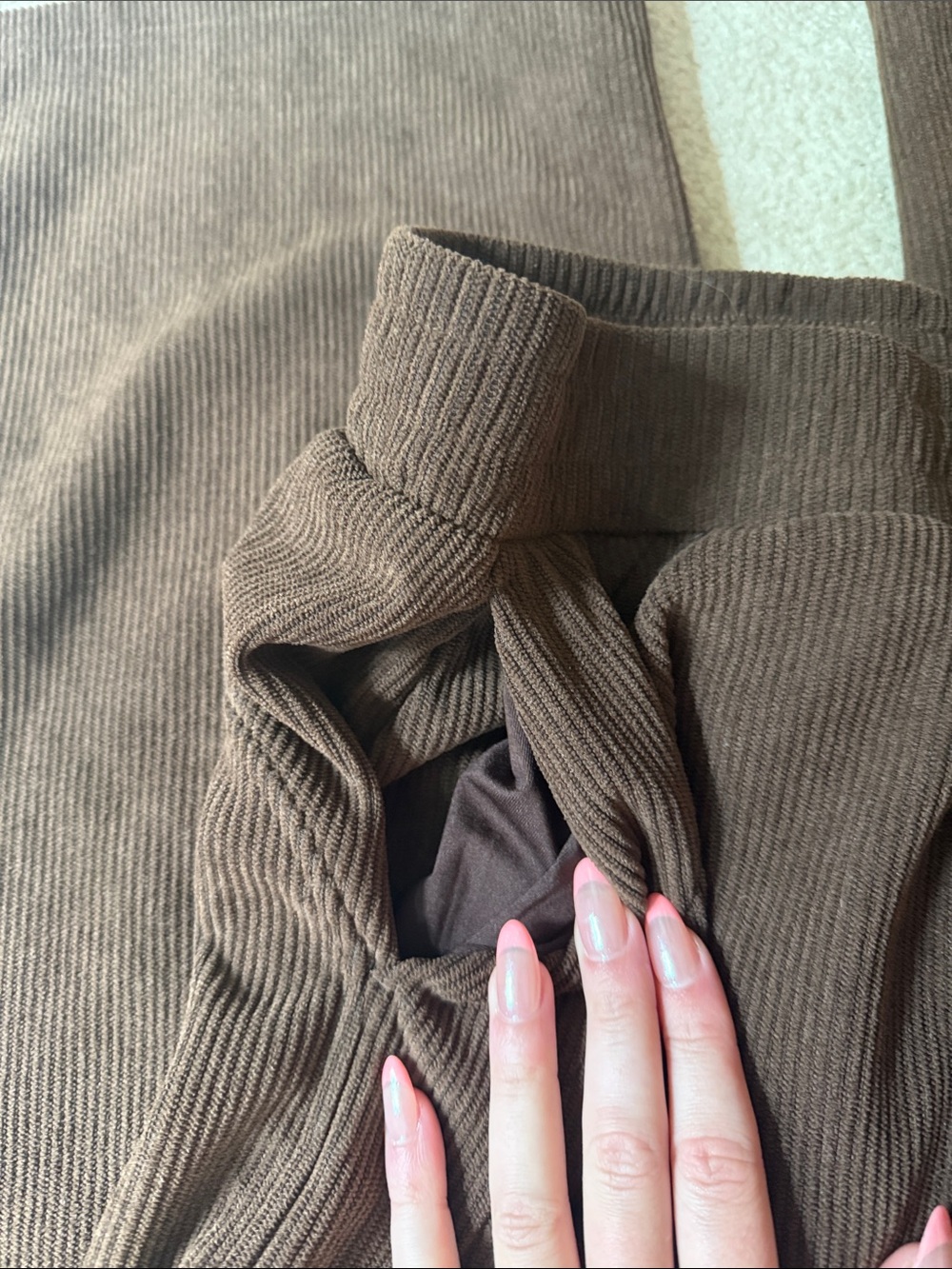 HALARA Brown Ribbed Waistband Wide-Leg Pants - Picture 3 of 5